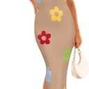 ZESICA Women's Summer Knit Bodycon Midi Dress 2026 Sleeveless Floral Crewneck Color Block Long Beach Party Dresses (Khaki)