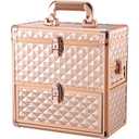 Makeup Train Case Professional Makeup Organizer Case with Drawer Mirror Extra Large Makeup Manicure Accessory with Dividers Travel Cosmetic Case for Cosmetologist Nail Tech Kits Makeup Case Rose Gold
