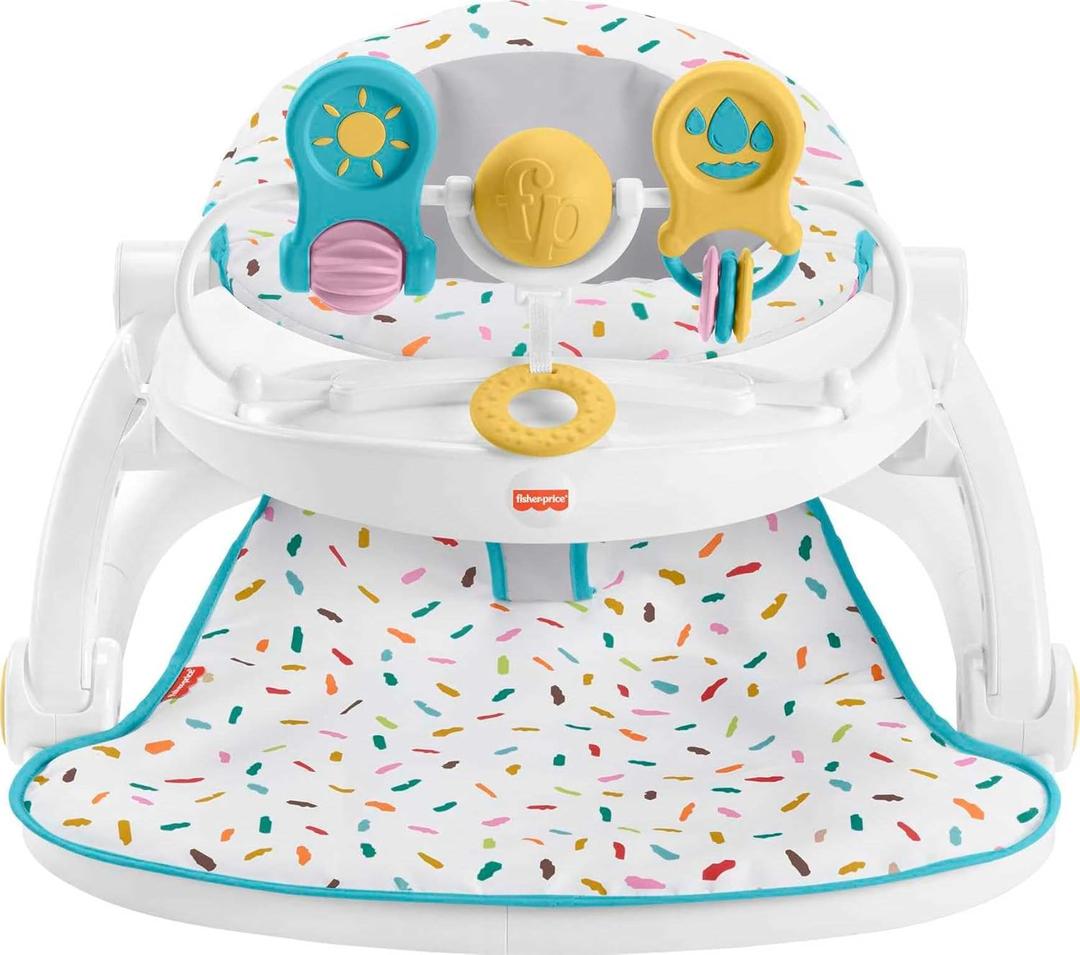 Fisher-Price Portable Baby Chair Deluxe Sit-Me-Up Floor Seat with Snack Tray, Rainbow Sprinkles
