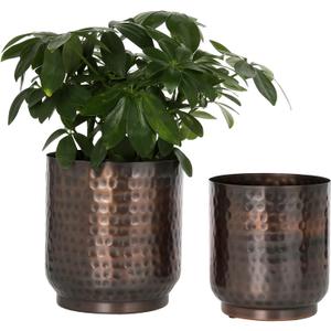 MyGift Handmade Hammered Vintage Copper Metal Plant Vase, Decorative Indoor Cylindrical Flower Planter Container, 5 and 6 Inch Pots, Handcrafted in India