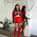 Women's 2 Piece Outfits Long Sleeve Crop Jacket Top Bodycon Mini Skirt Set Y2k Streetwear Birthday Club Outfits (Red, L)