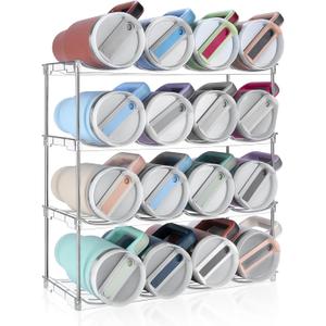 Stackable Water Bottle Organizer, Large Compartment Water Bottle Holder for Stanley 40 oz Tumbler, Kitchen Storage Organizer for Stanley Cup Accessories, Tumbler Organizer Wine Rack - Hold 16 Bottles (4Pack)