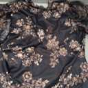 WDIRARA Women's Plus Size Mesh Patchwork Pearls Blouse Tie Neck Puff Short Sleeve Top 2XL