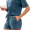 PrinStory Pajamas Set for Women Waffle Knit Lounge Set 2 Piece Outfits Loungewear Sweatsuit with Pockets (Blue, M)