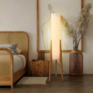 BOFEA-50 Floor Lamps for Living Room,Nordic Modern Floor Lamp,Tall Standing Boho Lamp with Fabric Shade,3 Color Art Standing Lamps,Farmhouse Wood Floor Lamp for Bedroom Office Corner
