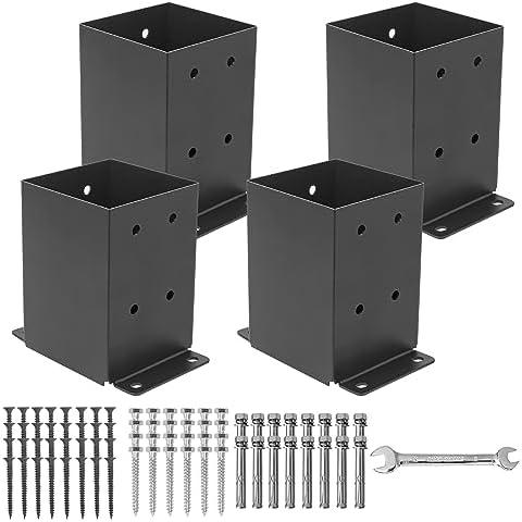 AXWHYS 4×4 Post Base 4 Pcs, (Inner Size 3.6"x3.6") Post Brackets, Heavy Duty Black Metal Powder-Coated Thick Steel Post Anchor Outdoor for Support Deck Base Plate Pergola Brackets Fence Kit