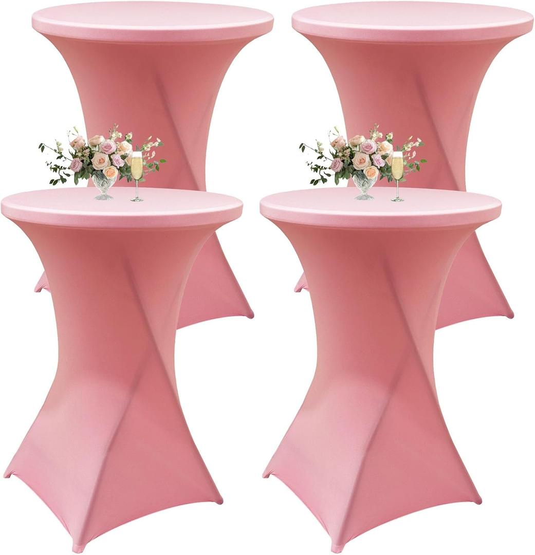 4Pack Pink Cocktail Table Cover 32x43 Inch Fitted Stretch Cocktail Tablecloth for Round Table Top Cover High Top TableCloths for Party Bar Pub Wedding