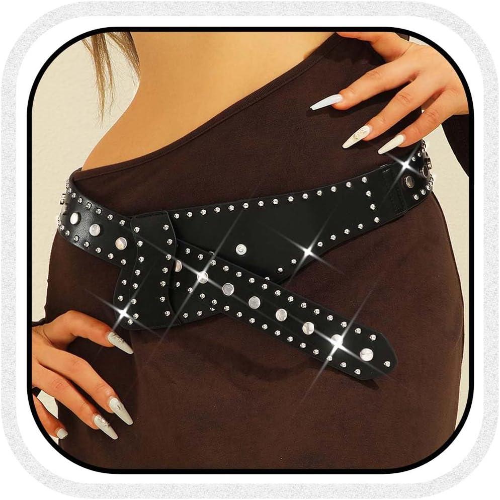 Black Chunky Belt Y2k Studded Belts Wide Leather Waist Belt Accessories for Women