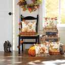 Bonhause Fall Animals Throw Pillow Covers 18 x 18 Inch Fox Deer Squirrel Rabbit Forest Farmhouse Decorative Pillow Cases for Couch Sofa Bed Home Decor Set of 4