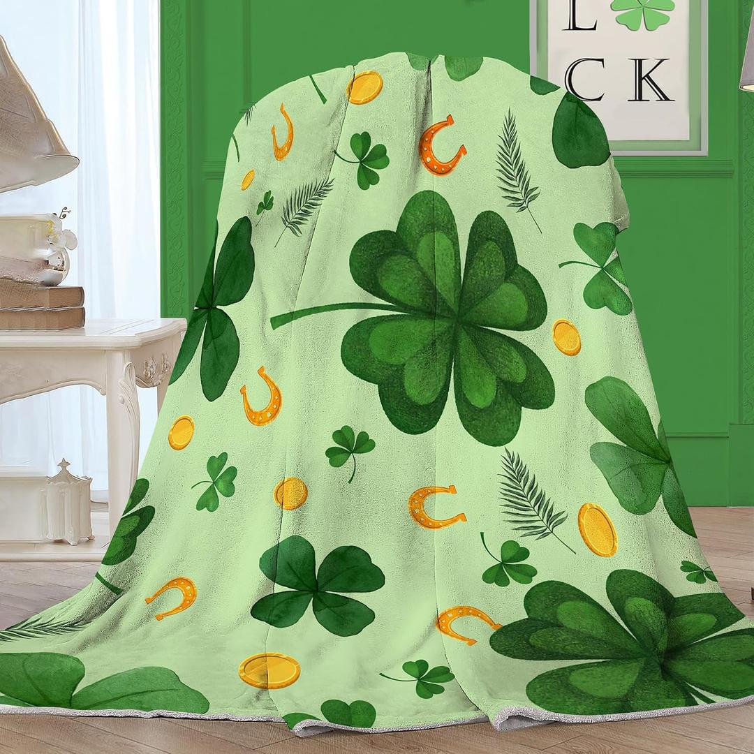 Hexagram St Patricks Day Blanket, Shamrock St Patricks Day Decor, Lucky Saint Throw Blanket 50" X 60", Saint Gifts for Him Her, Shamrock Decorations for Home