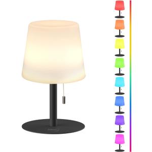 Warm & RGB Cordless Lamp for Outdoor Patio Decor | Battery Powered | Farmhouse Table Lamp | White Desk Lamps for College Dorm Room | Shower Lamps Waterproof Lampshade & Metal Base