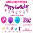 52 Pcs Gymnastics Birthday Decoration Set Gymnast Happy Birthday Banner Cake Topper 25 Cupcake Toppers Gymnastics Balloons for Girl Bday Glitter Party Supplies
