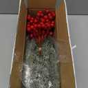 60 Pcs Artificial Christmas Snow Pine Branches with Red Berry Stems, Snowy Faux Greenery Norfolk Pine Cypress Leaves Stems, Berries White Frosted Fake Foliage Pine Needle Picks for Garland Home Decor