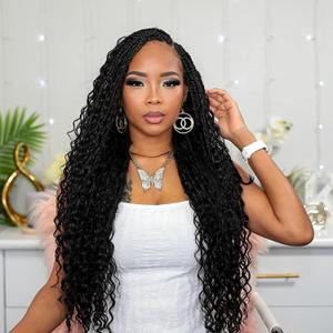 Vustbeauty 9 Packs Boho Box Braids Crochet Hair 24 Inch Goddess Box Braids Crochet Hair With Curly Ends Synthetic Bohemian Braids Hair Extension For Women (24inch, 1b)