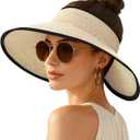 Women's Sun Visor Hats Wide Brim Straw Beach Hat Ponytail Hats for Women Foldable Floppy (1pack-beige2)