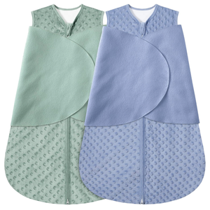 Fleece Newborn Sleep Sack Baby Swaddle,3-Way Adjustable Wearable Blanket,2 Pack Fleece Swaddling Sleeping Bag TOG 2.0， (Blue&Green, 3-6 Months)