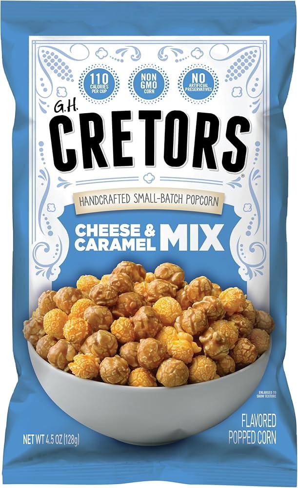 G.H. Cretors Cheese & Caramel Mix Flavor Popcorn King Size Single Serving Bags (6 Pack - 4.5 Oz Each), BBD 11/29/26