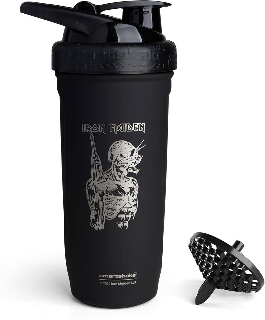 Smartshake Rockband Reforce Stainless Steel Protein Shaker Bottle - Non Insulated Gym Bottle | - 900 ml | 30 oz - Leakproof Screw-on Lid - BPA Free | Iron Maiden, Somewhere In Time Logo Smartshake Rockband Reforce Stainless Steel Protein Shaker Bottle - Non Insulated Gym Bottle | - 900 ml | 30 oz - Leakproof Screw-on Lid - BPA Free | Iron Maiden, Somewhere In Time Logo