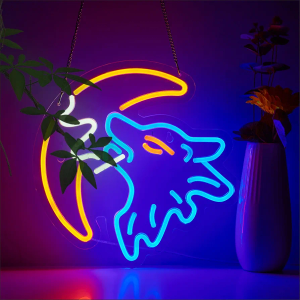 VarLietin Wolf Neon Sign for Wall Decor, Moon LED Neon Signs Lights for Bedroom Wall Room Men Cave Game Room Decor, Birthday Party Gift