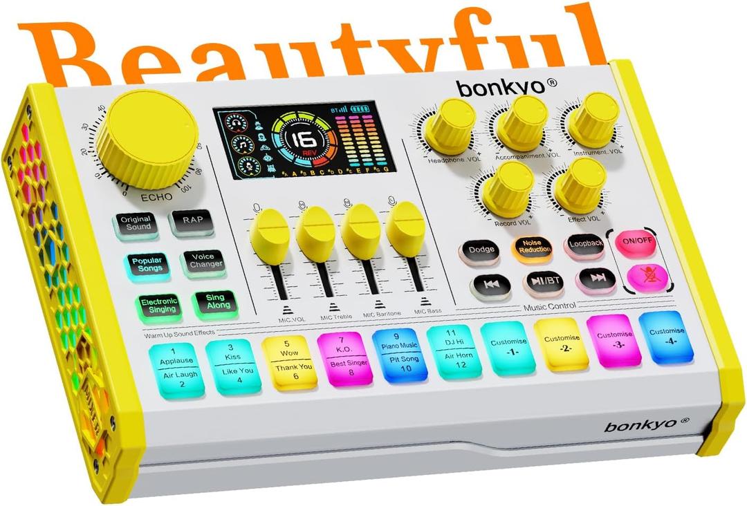 Z10 Live Sound Card, Professional Audio Mixer, Voice Changer & Noise Reduction, Metal Body & Color Screen, 2000mAh Battery, Adjustable Lighting Effects, DJ Mixer for Gaming/Podcasting/Karaoke