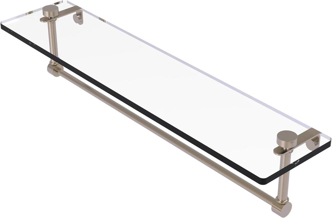 Allied Brass NS-1/22TB-PEW 22 Inch Glass Vanity Integrated Towel Bar Shelf, Antique Pewter