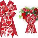 ALIBBON Large Valentine's Day Bows for Wreaths, Valentines Wreath Bows, Red Heart Bows, Stripe Heart Red Bows for Front Door, Valentines Decor, Burlap Bows for Crafts Decorations