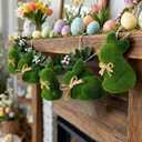 8.2ft Moss Green Easter Bunny Garland with Bow Farmhouse Rustic Spring Decor Flocked Easter Hanging Banner for Mantel Fireplace Wall Home Office Decoration