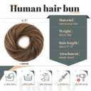 Hairro Messy Bun Hair Piece Real Remy Human Hair Straight Highlight Balayage Piano Color Ponytail Scrunchies Updo Elastic Wrap On Chignon 30g #2RP6R Dark Brown Mix Light Brown