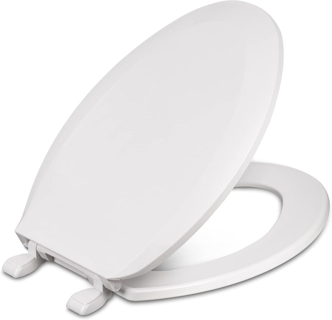 Centoco Elongated Toilet Seat, Closed Front with Cover, Residential, Plastic, Made in the USA, DSAZAM1600-001, White