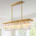 Siljoy Rectangular Gold Crystal Chandelier for Dining Room, 12-Light Modern Rectangle K9 Crystal Raindrop Chandelier Dimmable Ceiling Light for Living Room Kitchen Island, L47'' x W10'' x H10''