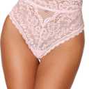 Dreamgirl Women's High-Waisted Lace Panty Thong with Cutout Back Detail, Scalloped Lace Trim and Cheeky Back Fit (2X)