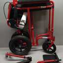 Drive Medical Lightweight Expedition Folding Transport Wheelchair - Ultra Lightweight Mobility Support for Seniors & Adults - Strong Aluminum Frame - Hand Brakes - Compact Folding Travel Chair - Red