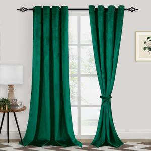 XWZO Emerald Green Velvet Curtains 96 Inches Long, Elegent Soft Luxury Curtains for Living Room, Thermal Insulated Room Darkening Emerald Green Curtain for Bedroom Decor, Velvet Drapes Set 2 Panels