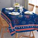 Hexagram 4th of July Tablecloth, Patriotic Tablecloth Rectangle 60x104 inch, Red and Blue Stars Indoor or Outdoor American Flag Independence Day Kitchen Table Decorations for Dinner