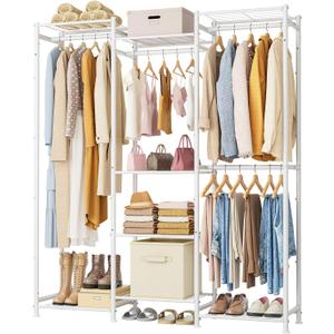 HOMIDEC Wardrobe Closet, 4 Hanging Spaces Portable Clothes Rack,Free Standing Closet Organizer and Storage System with Hanging Rods,Clothing Rack Suitable for Cloakroom,Bedroom,Entrances,etc.White