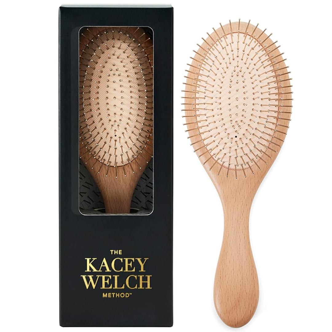 Kacey Welch Hair Brush for Everyone  Metal-Tipped Bristles for Gentle Detangling with Scalp-Stimulating Comfort, Natural Bamboo Brush for Extensions, All Hair Types, Wet & Dry Styling
