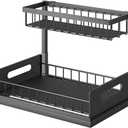 Under Sink Storage Kitchen Organizer with Sliding Drawer, 2 Tier Metal Pull Out, Non-Slip Feet, Black color