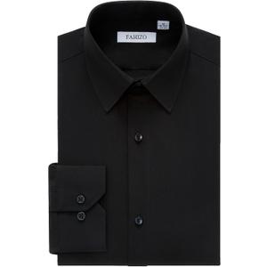 FAHIZO Men's Dress Shirt Regular Fit Soild Business Formal Long Sleeve Button Up Stretch Shirts (15.5" Neck 34"-35" Sleeve, Black)