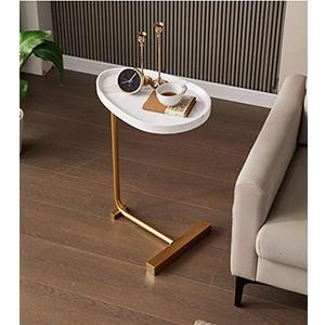 WANLIAN Small Side Table,23inch C Shaped End Table for Sofa and Bed, TV Tray Table with Metal Frame for Couch, Living Room, Bedroom (White+Gold)