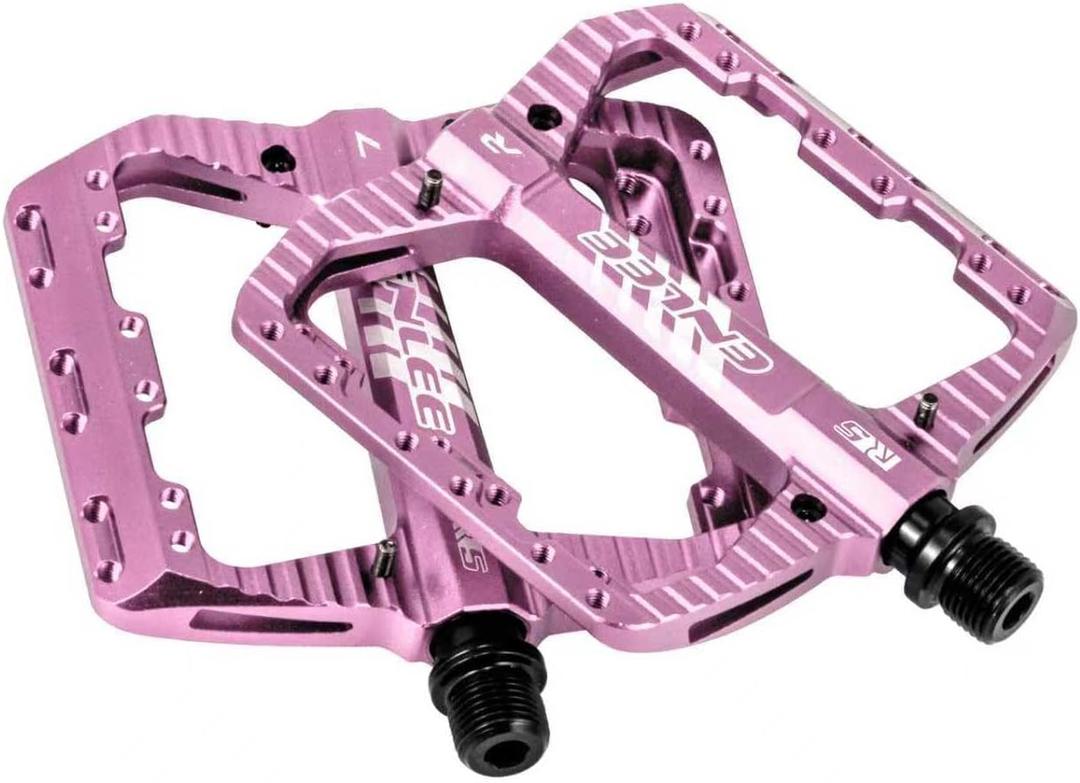 ENLEE Mountain Bike Pedals Flat, 3 Sealed Bearing Lightweight Aluminum Metal Bike Pedals 9/16", Waterproof MTB Pedals Flat with Removable Anti-Skid Nails for Adult Mountain Road BMX Bike (Pink)