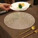 Gold Placemats Round Set of 4 Round PVC Table Mats 15 inches Decorative Heat Resistant Placemats Easy to Clean Kitchen Mats with Leaf Cut-Out Design for Dining Table Holiday Wedding Party Decorative