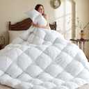 KAKABELL Pinch Pleat Goose Down Feathers Fiber Comforter Twin Size All Season-Ultra Soft and Cozy Noiseless Duvet Insert with Egyptian Cotton Blend Cover,Fluffy Warm Comforter Insert(White,68"X90")