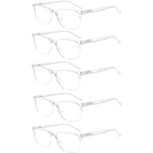 5 Pack Reading Glasses Men Women Spring Hinges Comfortable Glasses for Reading (5 Clear, 4.0)Medium