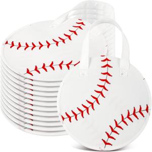 Yeyeplum 12 Pcs Baseball Party Favor Bags 10  10 Inch Baseball Gift Bags with Handle Round Non Woven Gift Pouches for Goodie Candy Snacks Sports Themed Birthday Party Supplies