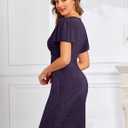 CYCLAMEN 2025 Sparkly Glitter Ruched Bodycon Mini Sexy Dress Sparkle Sequin V Neck Wrap Ruffle Sleeve Dresses Cocktail Party (Purple, L)