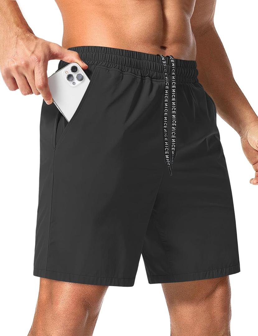 Aolesy Men's 7'' Running Shorts Quick Dry Workout Gym Shorts with Pockets, Tennis Training Athletic (Black, XL)