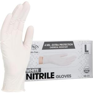 ForPro Professional Collection Disposable Nitrile Gloves, Chemical Resistant, Powder-Free, Latex-Free, Non-Sterile, Food Safe, 4 Mil, White, Large, 100-Count