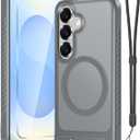 for Samsung Galaxy S25 Case with Screen Protector+Lanyard Wrist Strap,Magnetic Translucent Matte Rugged Slim Phone Cover Built in Invisible Kickstand [Fit for MagSafe],2025 Grey