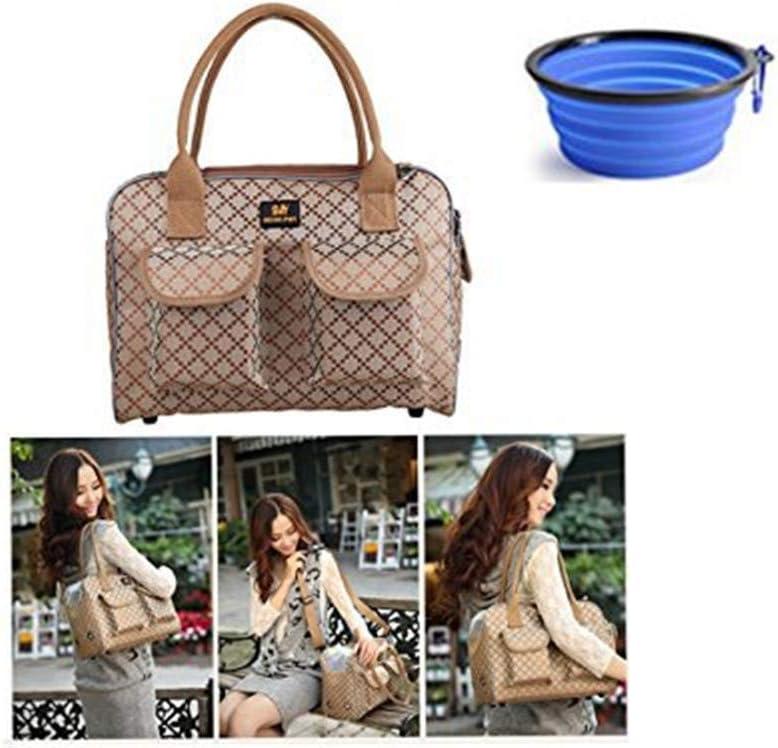 Hubulk Dog Carrier Bag Pet Tote Bag Doggie Handbag Cat Purse Puppy Pouch, Free Collapsible Dog Bowl Included (S Khaki)