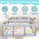 Fshibila 74"x50" Large Baby Playpen, Baby Playard for Babies and Toddlers, Play Pens for Indoor & Outdoor, Sturdy Safety Play Yard with Soft Breathable Mesh, Anti-Fall, Grey (with MAT)